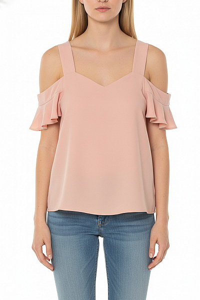 Topshop Růžová Halenka S Krátkým Rukávem A Odhalenými Rameny Vel. EU 34