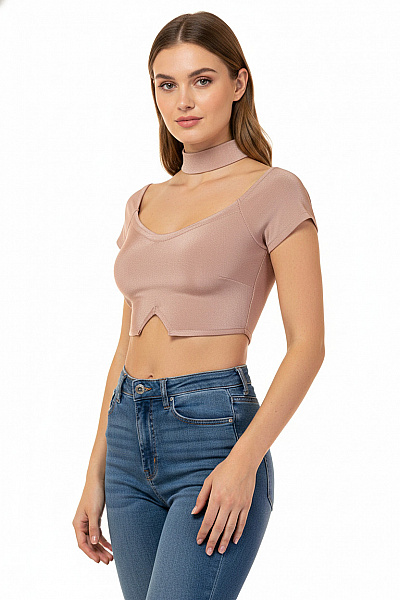 Missguided Dámská Halenka Krátký Rukáv Béžová Crop Velikost EU 36