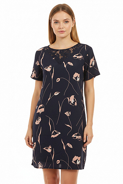 Kaffe Dámské šaty Krátký Rukáv Květované Krajkové Letní Vel. EU 42