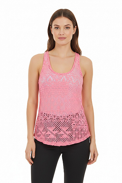 Gina Tricot Růžová Háčkovaná Halenka Bez Rukávů Letní Plážová Vel. M