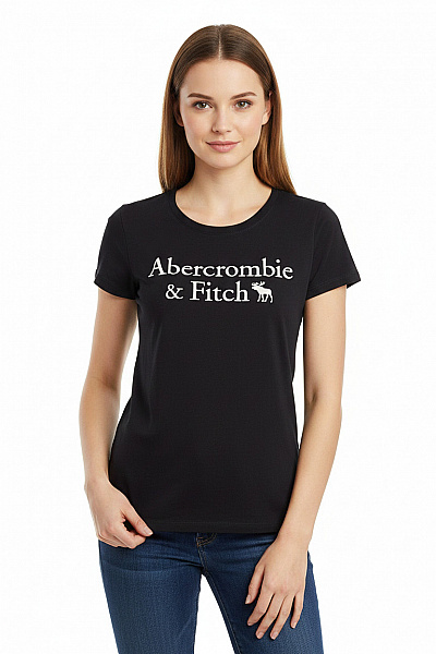Abercrombie&Fitch Dámské Tričko S Krátkým Rukávem A Potiskem Abercrombie & Fitch černé Bavlněné Basic Vel. EU S