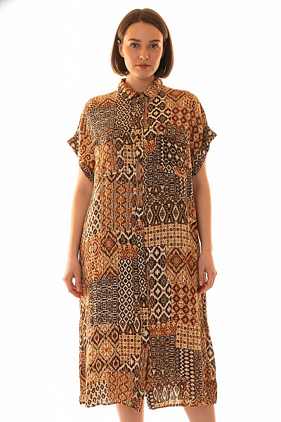 APRICOT Dámské šaty Košilové Krátký Rukáv Boho Vzorované Letní Vel. EU XL