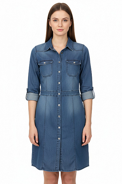 Cream Dámské Džínové šaty S Dlouhým Rukávem Košilové Volnočasové Vel. EU 36