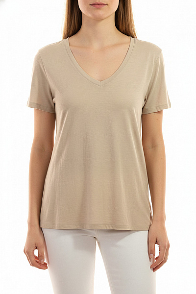 American Vintage Dámské Tričko S Krátkým Rukávem Béžové Bavlněné Basic Velikost EU M