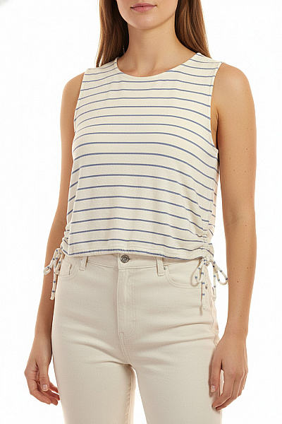 MANGO Dámské Pruhované Tričko Bez Rukávů Crop Top Velikost EU L