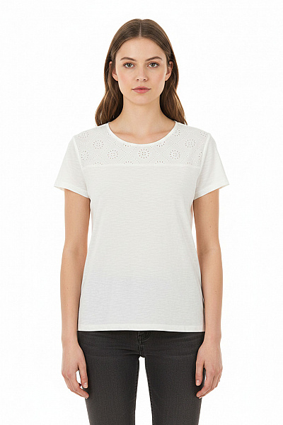 Esprit Dámské Tričko S Krátkým Rukávem A Výšivkou Bílé Vel. EU S