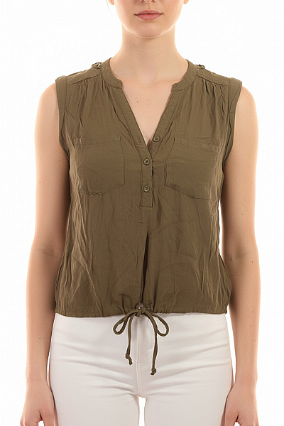 ONLY Dámská Khaki Halenka Bez Rukávů Crop S Vázačkou A Kapsami Velikost EU 38