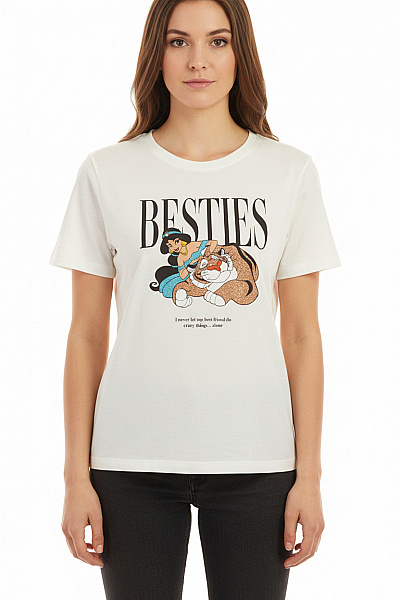 STRADIVARIUS Dámské Tričko S Krátkým Rukávem A Potiskem Besties Vel. EU M