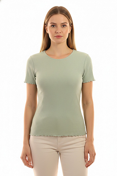 ONLY Zelené žebrované Crop Top Tričko S Krátkým Rukávem Vel. EU L