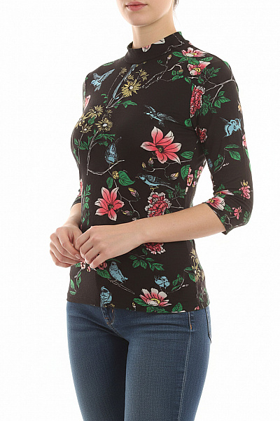 ZARA Dámská Halenka S Dlouhým Rukávem A Potiskem Květin A Ptáků Velikost EU M