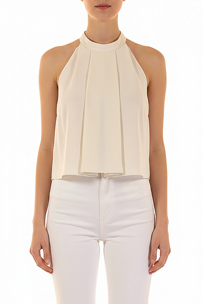 ZARA Dámská Halenka Bez Rukávů Crop Elegantní Bílá Polyesterová Plisovaná Velikost EU S