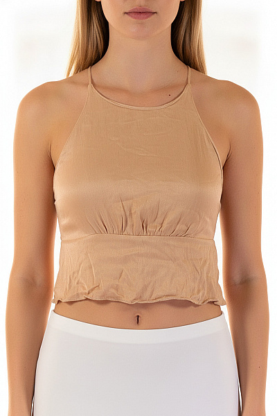 ZARA Dámská Halenka Bez Rukávů Béžová Saténová Crop Velikost L