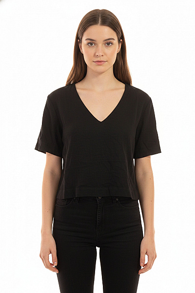 MANGO Dámské Tričko Krátký Rukáv černé Crop Top Velikost M