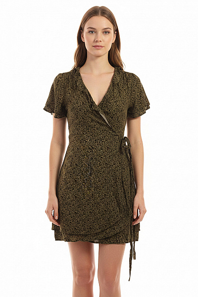 SUPERDRY Zavinovací šaty Krátké Zelené Se Zvířecím Vzorem Vel. EU 38
