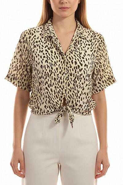 Topshop Dámská Košile Krátký Rukáv Leopardí Vzorovaná Na Zavazování Letní Velikost 38