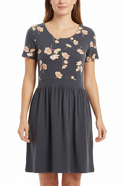 ONLY šaty Krátký Rukáv Květované Volnočasové šedé Velikost M