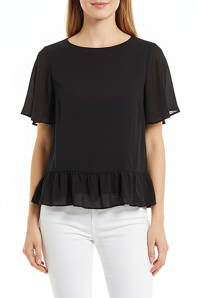 Asos Černá Halenka S Krátkým Rukávem A Volánkem Vel. 36