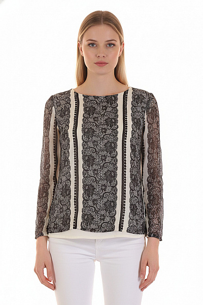 J.CREW Dámská Halenka Elegantní Krajková Pruhovaná Hedvábná Vel. 2