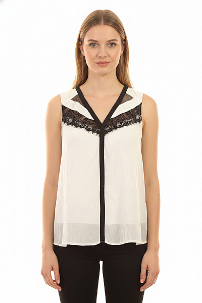 VERO MODA Dámská Halenka Bez Rukávů Bílá Krajková Elegantní Vel. EU S