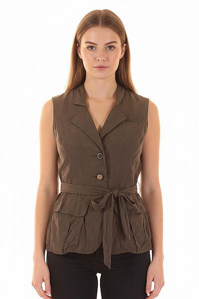 Karen Millen Dámská Hnědá Vesta Bez Rukávů S Páskem Elegantní Lehká Velikost 36