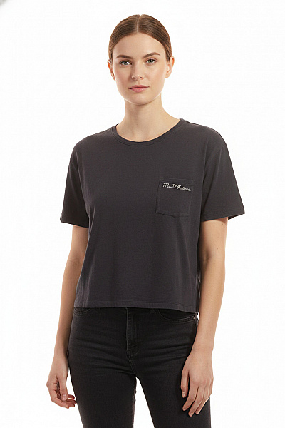PULL&BEAR Dámské Tričko S Krátkým Rukávem A Výšivkou šedé Crop Top Velikost EU M