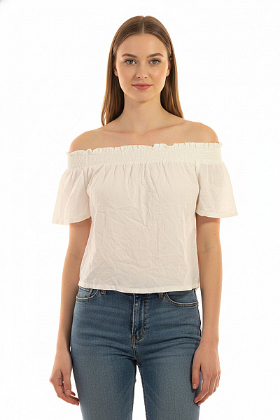 Gina Tricot Bílá Bavlněná Halenka S Krátkým Rukávem A Odhalenými Rameny Crop Vel. EU 36