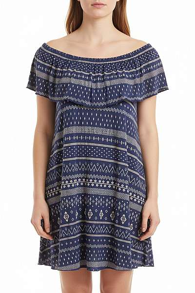 MANGO Šaty S Krátkým Rukávem A Odhalenými Rameny Boho Vzorované Letní Velikost M