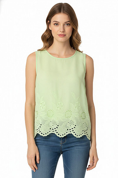 River Island Zelená Halenka Bez Rukávů Krajková Vyšívaná Crop Velikost 36