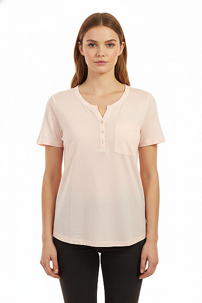 Street One Růžové Tričko S Krátkým Rukávem A Kapsou Henley Basic Vel. 42