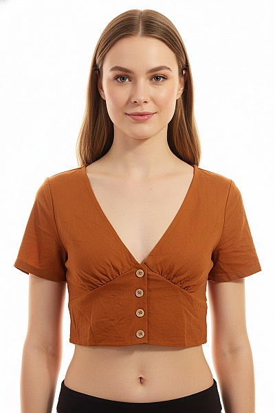 ONLY Dámské Tričko S Krátkým Rukávem Oranžové Crop Top Vel. L