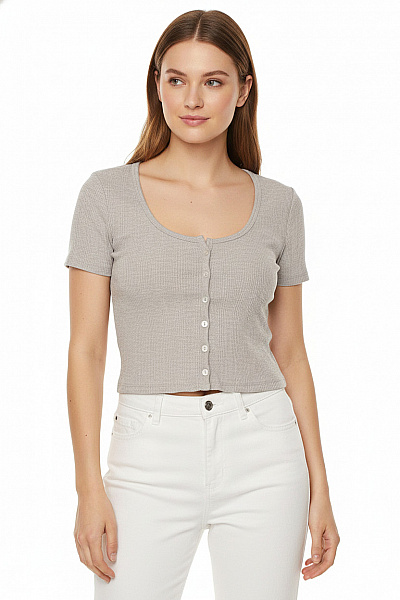 Bershka Dámské Tričko S Krátkým Rukávem A Knoflíky Basic Crop Top Vel. M