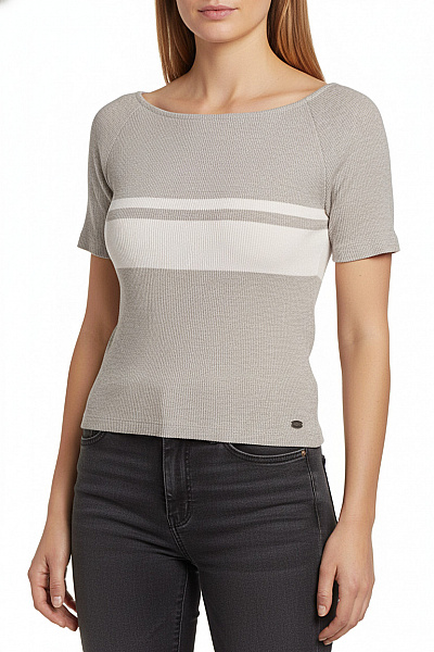 PULL&BEAR šedé Pruhované Tričko S Krátkým Rukávem Crop Top Vel. M