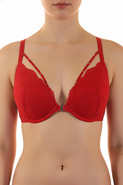 Hunkemoller červená Krajková Push Up Podprsenka S Ozdobnými Pásky Velikost 80E