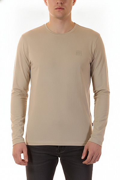 Hugo Boss Pánské Tričko S Dlouhým Rukávem Béžové Basic Jednobarevné Velikost Xl