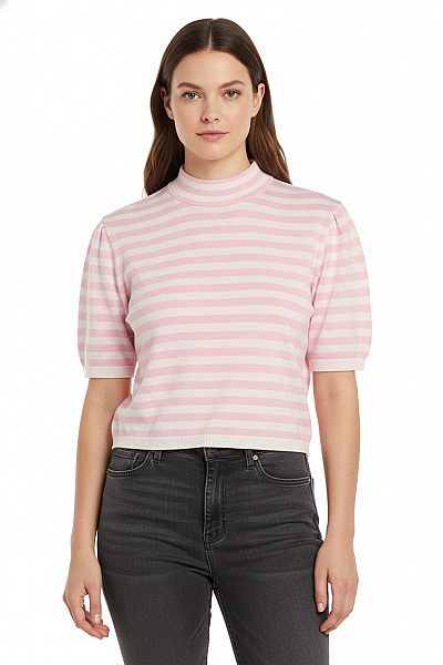 Růžové Pruhované Crop Top Tričko S Krátkým Rukávem Velikost L