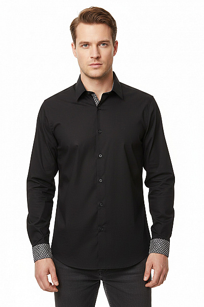 Pánské Bavlněné Košile S Dlouhým Rukávem Elegantní Business Regular Fit černé Velikost Xl