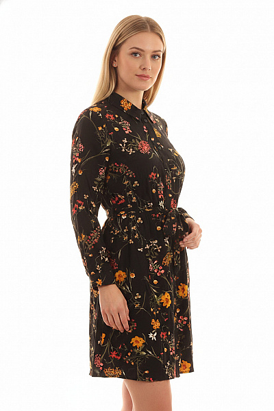 VERO MODA Dámské šaty S Dlouhým Rukávem A Páskem Květované Vel. M