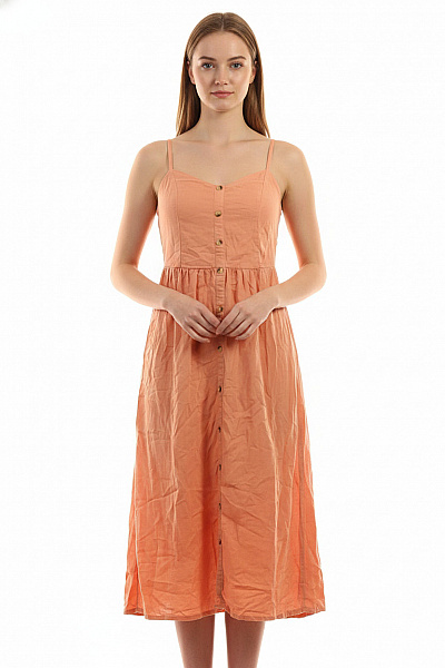 Lasca Oranžové Lněné šaty Na Ramínka Midi Boho Vel. EU 38