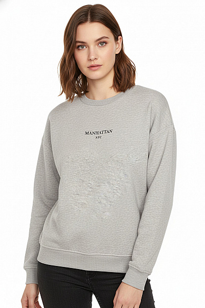 ONLY Dámská Mikina S Dlouhým Rukávem šedá S Potiskem Oversized Streetwear Velikost S