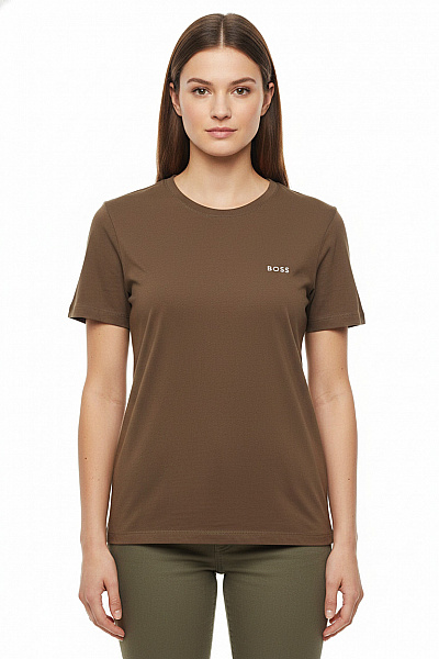 Hugo Boss Hnědé Tričko S Krátkým Rukávem A Nápisem Basic Vel. EU M