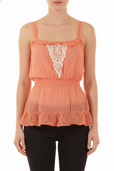 River Island Dámské Oranžové Tričko Bez Rukávů S Výšivkou A Volánky Velikost XS