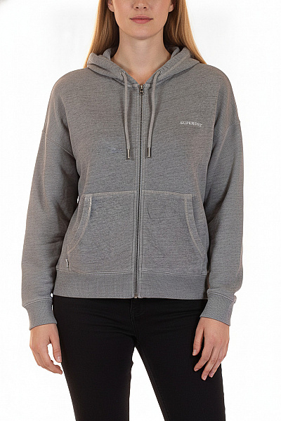 SUPERDRY Dámská Mikina S Kapucí Na Zip S Dlouhým Rukávem šedá Vel. EU 44