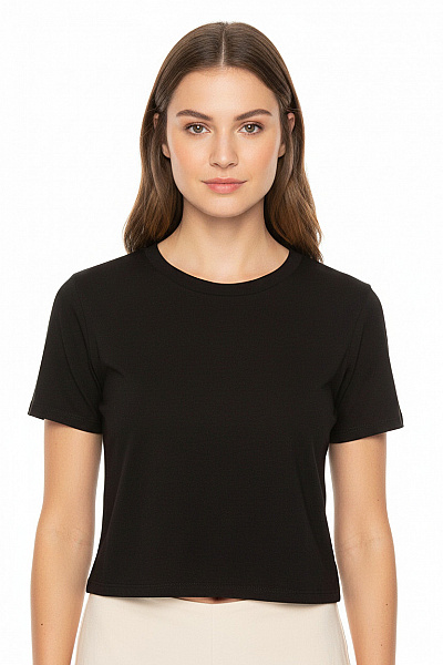 PIECES Dámské Bavlněné Tričko S Krátkým Rukávem černé Crop Top Basic Velikost EU XS
