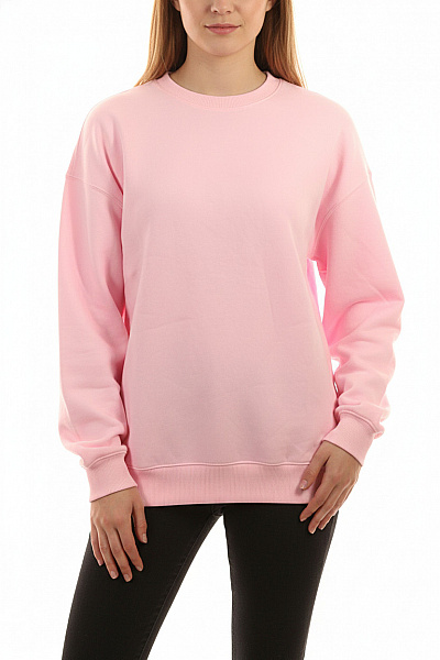 OH APRIL Dámská Růžová Bavlněná Mikina S Dlouhým Rukávem Crewneck Oversized Jednobarevná Vel. M