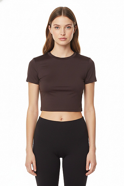 Dámské Tričko S Krátkým Rukávem Hnědé Basic Crop Top Velikost S