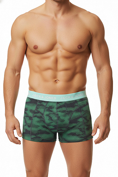JACK & JONES Pánské Boxerky Zelené Maskáčové Bavlněné Velikost EU L