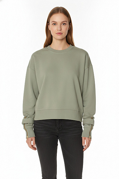 Dámská Mikina S Dlouhým Rukávem Crewneck Oversized Zelená Vel. 40