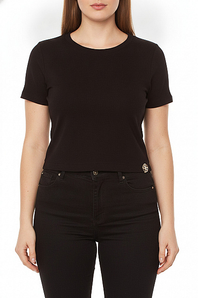 Guess Dámské Tričko S Krátkým Rukávem Basic černé Crop Top Velikost XL