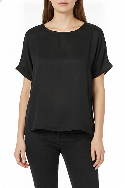 VILA Černá Halenka S Krátkým Rukávem Volná Oversize Vel. 40