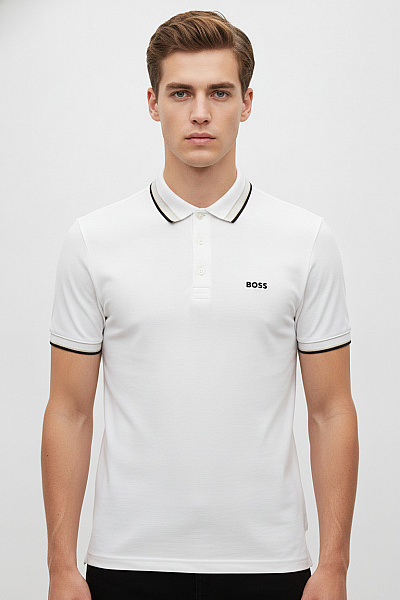 Hugo Boss Pánské Bílé Polo Tričko S Krátkým Rukávem A Nápisem Vel. S
